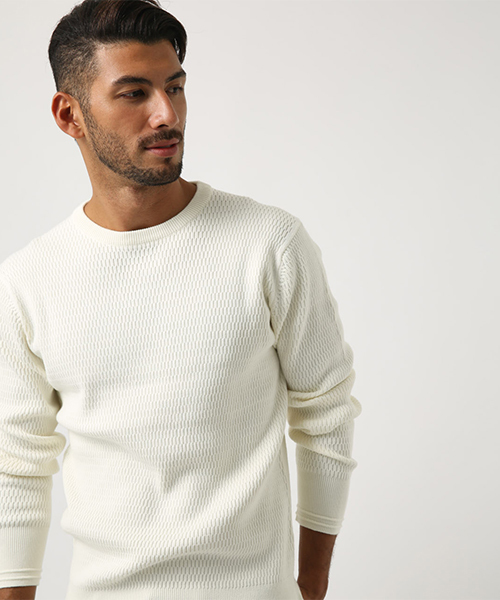 セール】ハニカムニットクルーネック長袖プルオーバー（ニット