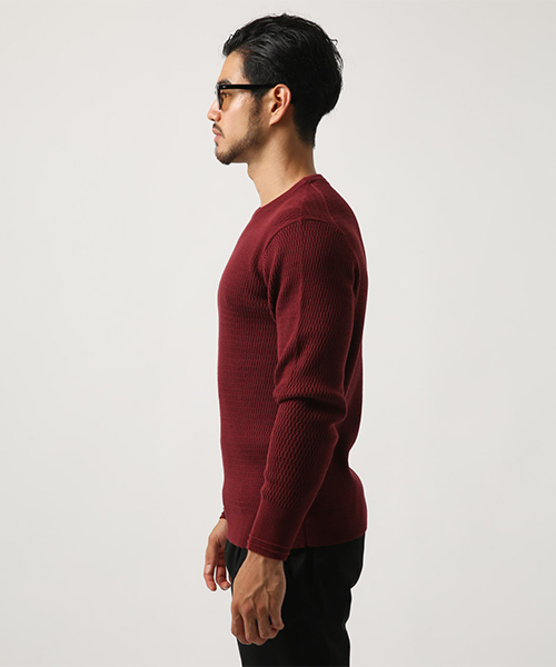 セール】ハニカムニットクルーネック長袖プルオーバー（ニット