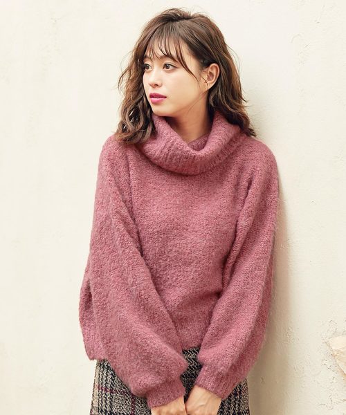 KOBE LETTUCE（コウベレタス）の「オフタートルネックショート丈ブークレニットプルオーバー＊レディース/トップス/セーター[C3191]神戸レタス（ニット/セーター・レディース・グレー/ピンク/アイボリー/マスタード/モカ・FREE）」の5枚目の写真