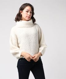オフタートルネックショート丈ブークレニットプルオーバー＊レディース/トップス/セーター[C3191]神戸レタス