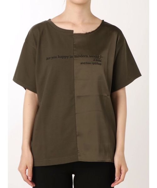 EMODA（エモダ）の「ドッキングエンブロイダリーTシャツ（Tシャツ/カットソー・レディース・カーキ/ブラック/ホワイト・FREE）」の4枚目の写真
