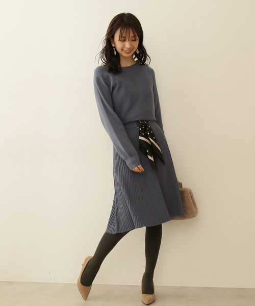 PROPORTION BODY DRESSING(プロポーションボディドレッシング)の「スカーフベルトニットワンピース(ワンピース)」|ブルー系その他