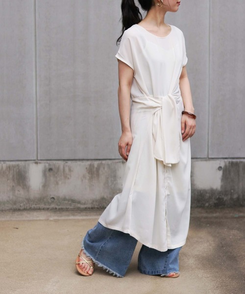 vingtrois（バントロア）の「【vingtrois】フロントリボンシャツワンピース（ワンピース・レディース・オフホワイト/テラコッタ/ネイビー・M）」の2枚目の写真