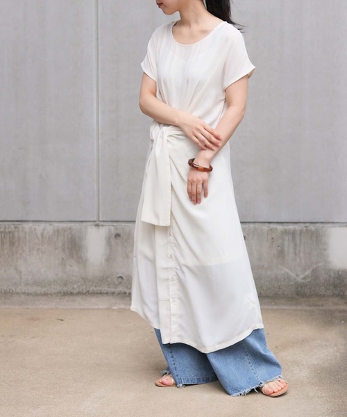 vingtrois（バントロア）の「【vingtrois】フロントリボンシャツワンピース（ワンピース・レディース・オフホワイト/テラコッタ/ネイビー・M）」の4枚目の写真