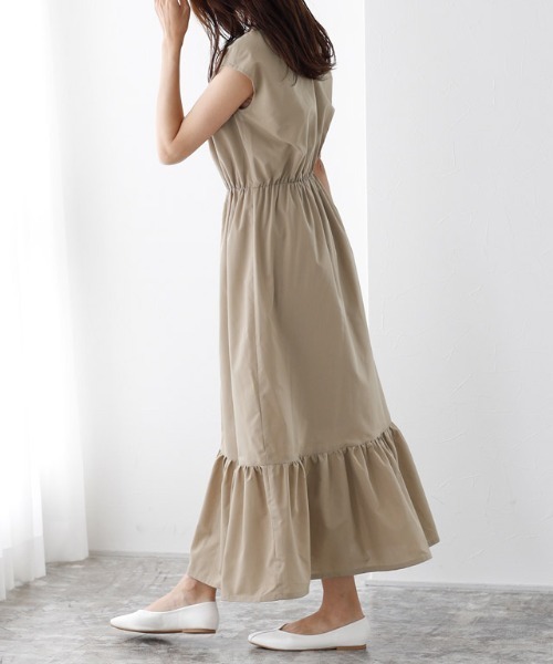 キーネックフレア切り替えワンピース