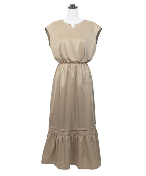 キーネックフレア切り替えワンピース