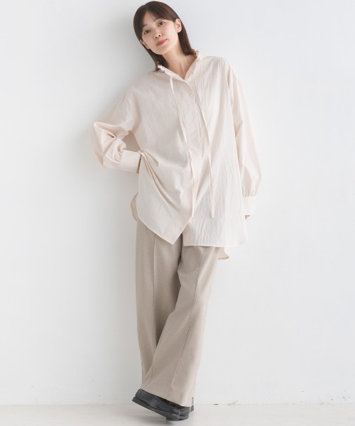 OMNES Another Edition(オムネス アナザーエディション)の「ストレッチカチオン センタープレスセミワイドパンツ(その他パンツ・レディース・ブラック/ブラウン/ベージュ/ピンクベージュ・FREE)」の13枚目の写真