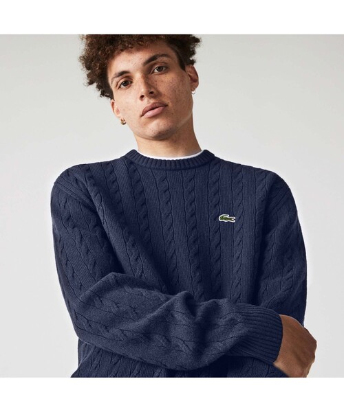 LACOSTE(ラコステ)の「ケーブル編みニットセーター(ニット/セーター・メンズ・ネイビー/オフホワイト/イエロー/ダークグレー/グレー/チャコールグレー/ライトブルー・2/4/3/5)」の6枚目の写真