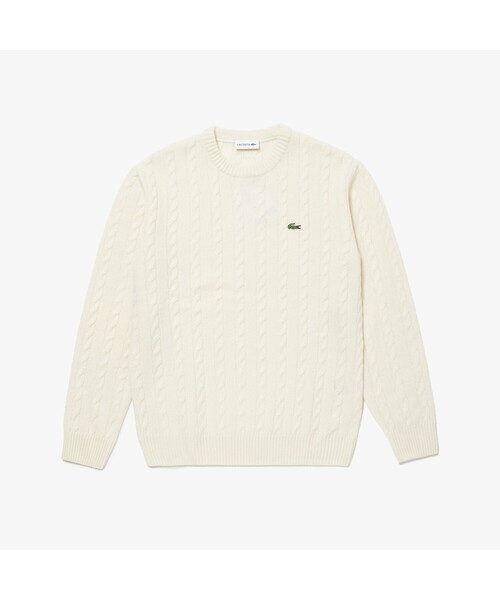 LACOSTE(ラコステ)の「ケーブル編みニットセーター(ニット/セーター・メンズ・ネイビー/オフホワイト/イエロー/ダークグレー/グレー/チャコールグレー/ライトブルー・2/4/3/5)」の2枚目の写真