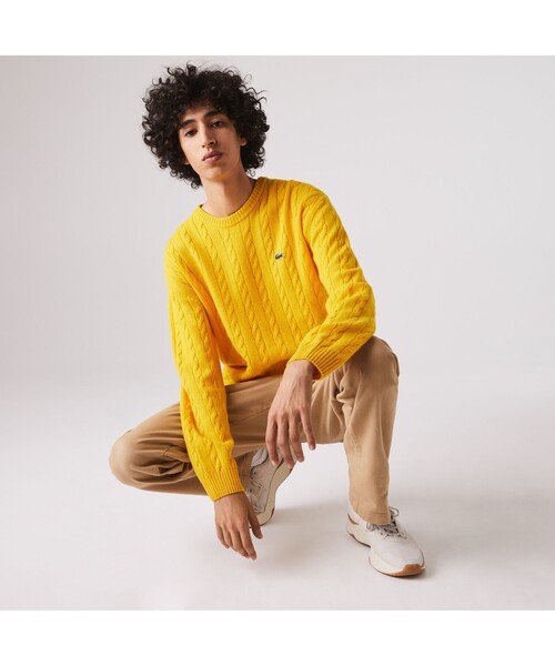 LACOSTE(ラコステ)の「ケーブル編みニットセーター(ニット/セーター・メンズ・ネイビー/オフホワイト/イエロー/ダークグレー/グレー/チャコールグレー/ライトブルー・2/4/3/5)」の7枚目の写真