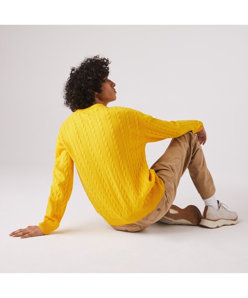 LACOSTE(ラコステ)の「ケーブル編みニットセーター(ニット/セーター・メンズ・ネイビー/オフホワイト/イエロー/ダークグレー/グレー/チャコールグレー/ライトブルー・2/4/3/5)」の9枚目の写真