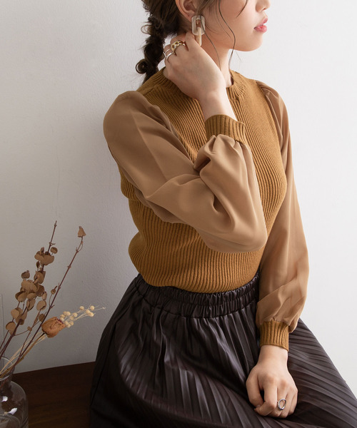 Newlyme（ニューリーミー）の「シフォンスリーブハイネックリブトップス（ニット/セーター・レディース・ブラック/ベージュ/パープル/グリーン/アイボリー/ボルドー/キャメル/セージグリーン/ブルー・MEDIUM/LARGE/X-LARGE/SMALL）」の10枚目の写真