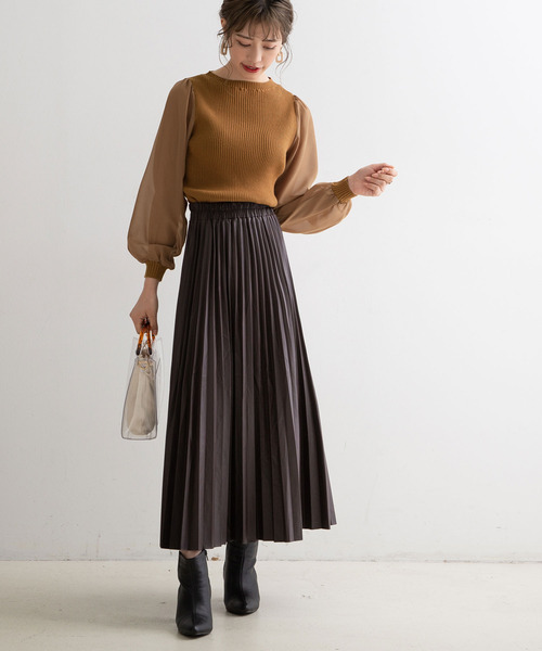 Newlyme（ニューリーミー）の「シフォンスリーブハイネックリブトップス（ニット/セーター・レディース・ブラック/ベージュ/パープル/グリーン/アイボリー/ボルドー/キャメル/セージグリーン/ブルー・MEDIUM/LARGE/X-LARGE/SMALL）」の11枚目の写真