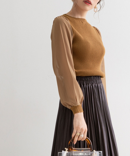 Newlyme（ニューリーミー）の「シフォンスリーブハイネックリブトップス（ニット/セーター・レディース・ブラック/ベージュ/パープル/グリーン/アイボリー/ボルドー/キャメル/セージグリーン/ブルー・MEDIUM/LARGE/X-LARGE/SMALL）」の12枚目の写真