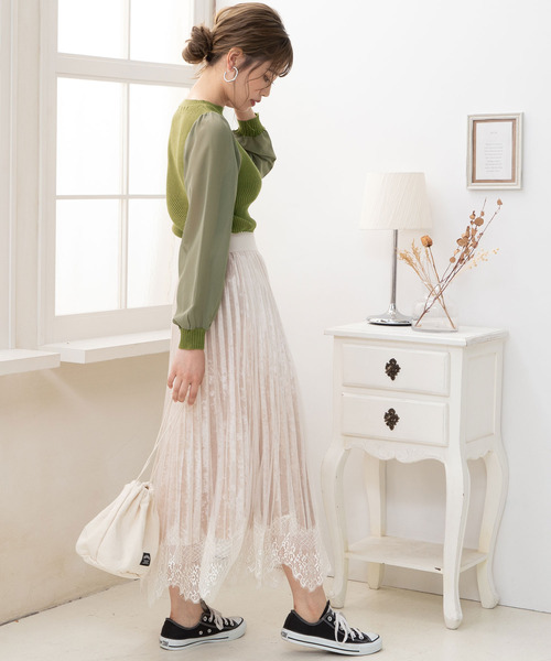 Newlyme（ニューリーミー）の「シフォンスリーブハイネックリブトップス（ニット/セーター・レディース・ブラック/ベージュ/パープル/グリーン/アイボリー/ボルドー/キャメル/セージグリーン/ブルー・MEDIUM/LARGE/X-LARGE/SMALL）」の13枚目の写真