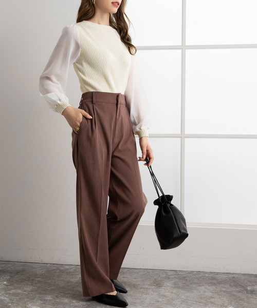 Newlyme（ニューリーミー）の「シフォンスリーブハイネックリブトップス（ニット/セーター・レディース・ブラック/ベージュ/パープル/グリーン/アイボリー/ボルドー/キャメル/セージグリーン/ブルー・MEDIUM/LARGE/X-LARGE/SMALL）」の17枚目の写真