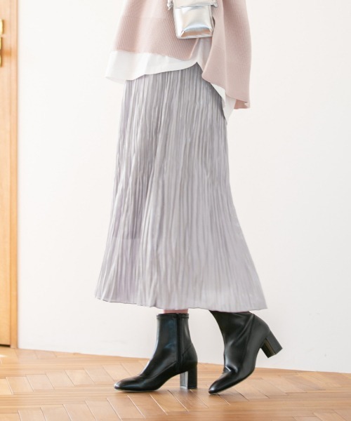 GLOBAL WORK(グローバルワーク)の「シャイニープリーツスカート/926693(スカート・レディース・チャコールグレー/グレー系その他/グレー/ブルー系その他・FREE)」の8枚目の写真
