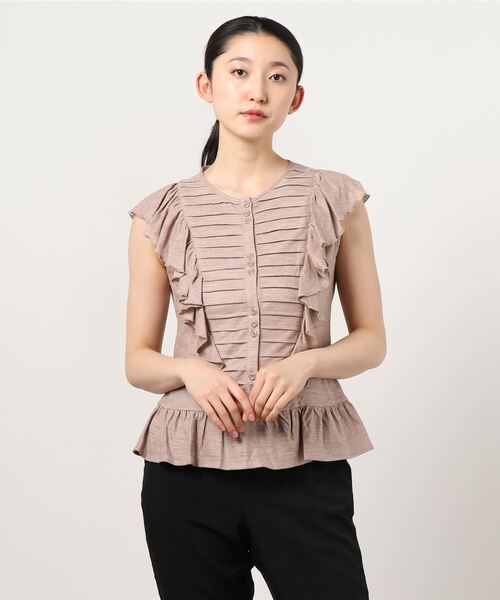 GGD（ジージーディー）の「HAVE A NICE TRIP / ハヴァナイストリップ　ウォッシャブルアサペプラムタックプリーツ（Tシャツ/カットソー・レディース・ベージュ/ブラック/バーガンディー/サンドグレー/ピンク・XXL/M/L/LL）」の4枚目の写真