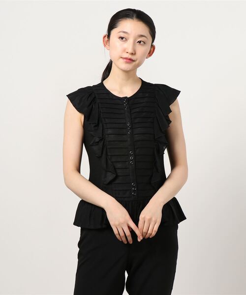 GGD（ジージーディー）の「HAVE A NICE TRIP / ハヴァナイストリップ　ウォッシャブルアサペプラムタックプリーツ（Tシャツ/カットソー・レディース・ベージュ/ブラック/バーガンディー/サンドグレー/ピンク・XXL/M/L/LL）」の2枚目の写真