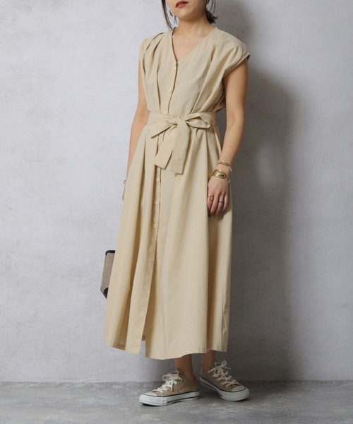 ap retro(アプレトロ)の「ウエストマークフレンチスリーブロングワンピース【ZOZOTOWN限定商品】(ワンピース・レディース・ベージュ/ブラック/ネイビー系/グリーン・FREE)」の8枚目の写真