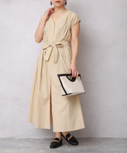 ap retro(アプレトロ)の「ウエストマークフレンチスリーブロングワンピース【ZOZOTOWN限定商品】(ワンピース・レディース・ベージュ/ブラック/ネイビー系/グリーン・FREE)」の6枚目の写真