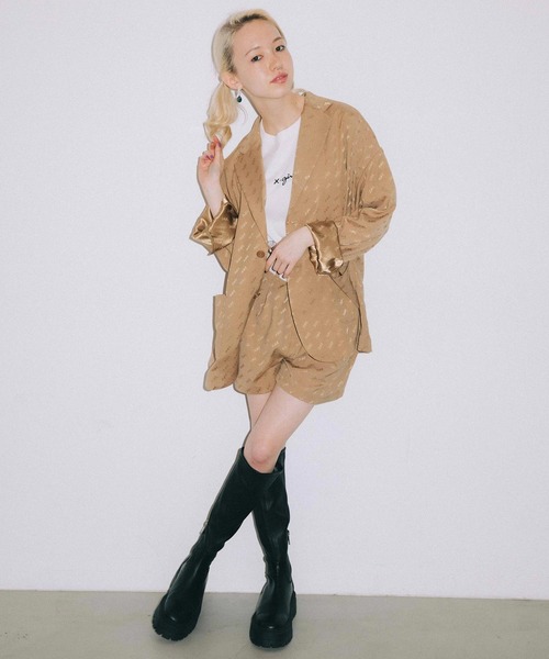 X-girl（エックスガール）の「MILLS LOGO JACQUARD JACKET（ブルゾン・レディース・ブラック/ベージュ/ライトグリーン・S/M）」の13枚目の写真