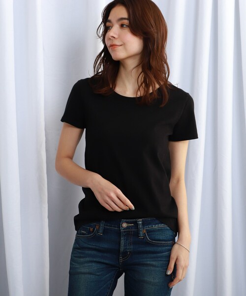 JET（ジェット）の「◆【ウォッシャブル】ベーシックコットンTシャツ（Tシャツ/カットソー・レディース・ピンク系/ブラック/ホワイト/ライトブルー・04/80）」の3枚目の写真