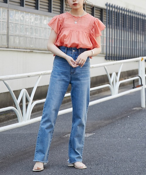 Chico（チコ）の「ピンタック肩フリルシアーブラウス（シャツ/ブラウス・レディース・ホワイト/ブラック/パープル/ピンク・FREE）」の7枚目の写真