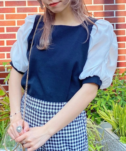 WEGO（ウィゴー）の「WEGO/シアーギャザースリーブトップス（Tシャツ/カットソー・レディース・ブラック/グリーン系その他/ホワイト系その他5/その他1/その他2・FREE）」の3枚目の写真