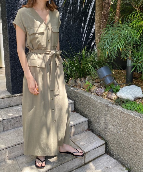 AZUL ENCANTO（アズールエンカント）の「ミリタリーリボンワンピース（ワンピース・レディース・ベージュ/カーキ/ボルドー・FREE）」の8枚目の写真