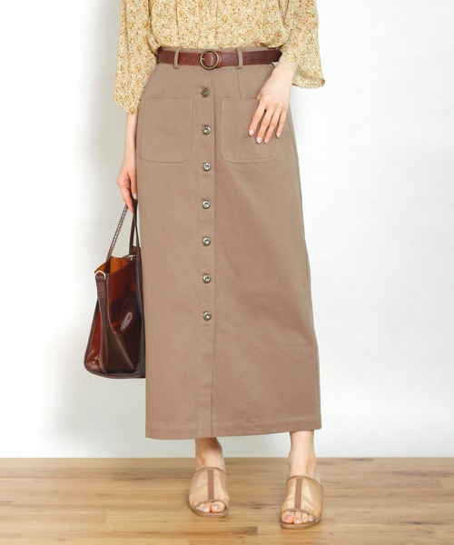 Crisp（クリスプ）の「ツイルロングタイトスカート（スカート・レディース・グリーン/アイボリー/ブラウン・FREE）」の2枚目の写真