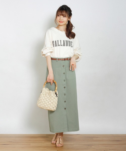 Crisp（クリスプ）の「ツイルロングタイトスカート（スカート・レディース・グリーン/アイボリー/ブラウン・FREE）」の4枚目の写真