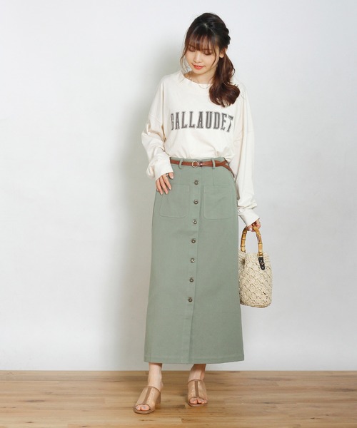 Crisp（クリスプ）の「ツイルロングタイトスカート（スカート・レディース・グリーン/アイボリー/ブラウン・FREE）」の5枚目の写真