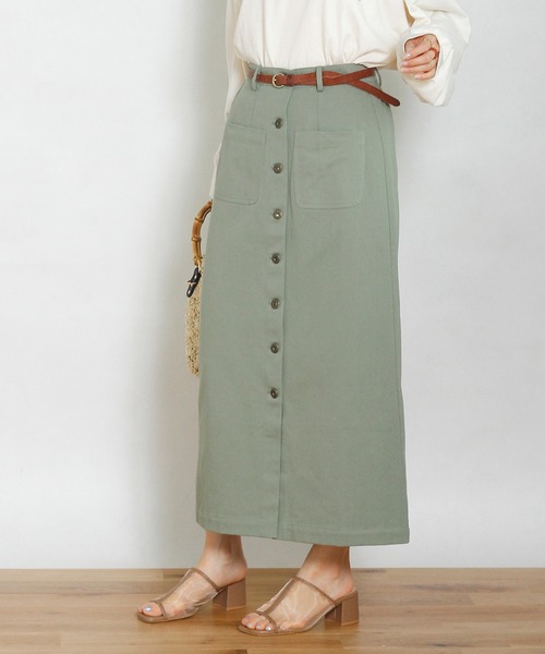 Crisp（クリスプ）の「ツイルロングタイトスカート（スカート・レディース・グリーン/アイボリー/ブラウン・FREE）」の7枚目の写真