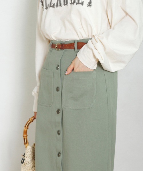 Crisp（クリスプ）の「ツイルロングタイトスカート（スカート・レディース・グリーン/アイボリー/ブラウン・FREE）」の9枚目の写真