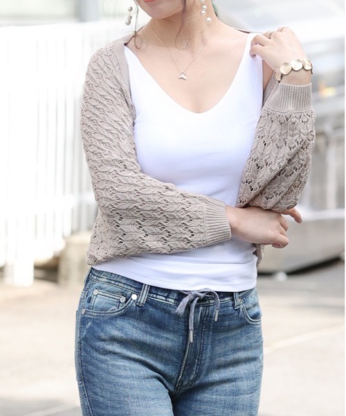 ARCANUM DESIGN（アルカナムデザイン）の「ARL 7G KNIT ﾓﾓﾝｶﾞｶｰﾃﾞｨｶﾞﾝ（カーディガン/ボレロ・レディース・ブラック/グレー/モカ・FREE）」の4枚目の写真