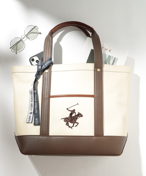 BEVERLY HILLS POLO CLUB(ビバリーヒルズポロクラブ)の「【BEVERLY HILLS POLO CLUB】ポロPUトートバッグ BH2008N(トートバッグ・レディース・ブラック/グレイッシュベージュ/マルチ/ネイビー/ライトグレー/ダークグレー/ブルー/ピンク/ブラウン・FREE)」の4枚目の写真