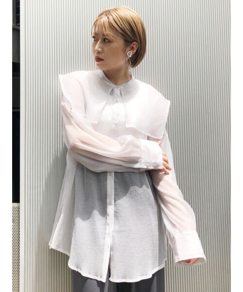 MURUA(ムルーア)の「セーラーシアーオーバーシャツ(シャツ/ブラウス・レディース・ホワイト/ブラック/ピンク/グリーン・FREE)」の1枚目の写真