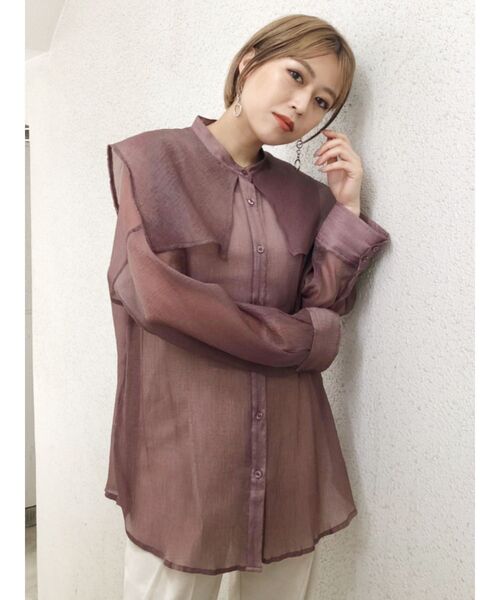 MURUA(ムルーア)の「セーラーシアーオーバーシャツ(シャツ/ブラウス・レディース・ホワイト/ブラック/ピンク/グリーン・FREE)」の4枚目の写真