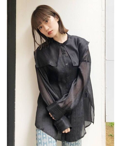 MURUA(ムルーア)の「セーラーシアーオーバーシャツ(シャツ/ブラウス・レディース・ホワイト/ブラック/ピンク/グリーン・FREE)」の5枚目の写真