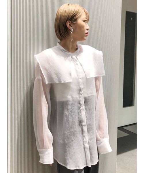 MURUA(ムルーア)の「セーラーシアーオーバーシャツ(シャツ/ブラウス・レディース・ホワイト/ブラック/ピンク/グリーン・FREE)」の8枚目の写真