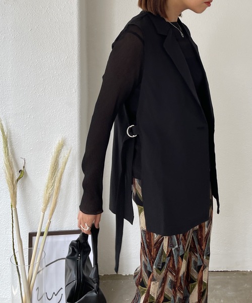 Shelly island（シェリーアイランド）の「テーラードノースリジレ/ジャケット（ベスト・レディース・ブラック/テラコッタ/ホワイト・FREE）」の7枚目の写真