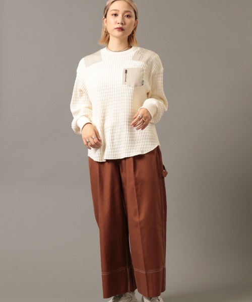 AVIREX（アヴィレックス）の「ビッグワッフル コンビプルオーバー/ BIG WAFFLE COMBI PULLOVER（Tシャツ/カットソー・レディース・オフホワイト/ブラウン/ブルー/マスタード・FREE）」の7枚目の写真