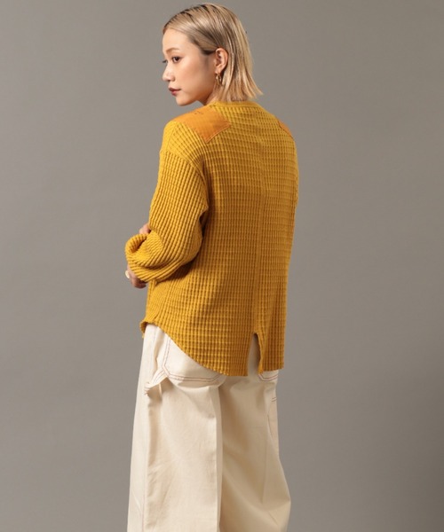 AVIREX（アヴィレックス）の「ビッグワッフル コンビプルオーバー/ BIG WAFFLE COMBI PULLOVER（Tシャツ/カットソー・レディース・オフホワイト/ブラウン/ブルー/マスタード・FREE）」の12枚目の写真