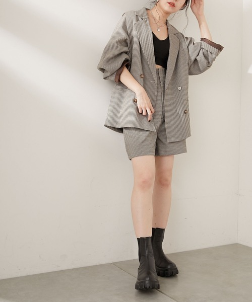 Chico（チコ）の「2way袖取り外しジャケット（テーラードジャケット・レディース・グレー/ベージュ/チェック・FREE）」の5枚目の写真