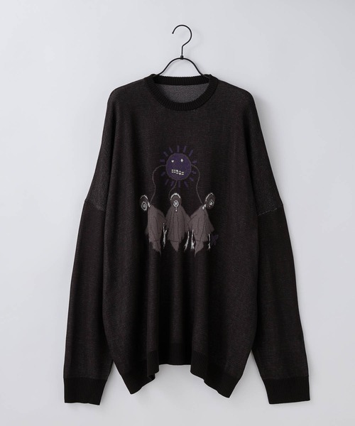 anown（アノン）の「クルーネック　配色ジャカード 編み セーター【インフルエンサー よん×anown 限定コラボ】（ニット/セーター・メンズ・ホワイト/ブラック/ライトグリーン・S/M/L）」の7枚目の写真