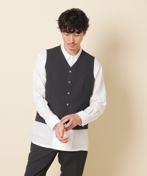 40ct&525(フォーティーカラッツアンドゴーニーゴ)の「ストレッチサッカーベスト(スーツベスト・メンズ・ネイビー系1/ワイン系3/グレー系その他/ベージュ・02/03/04)」の1枚目の写真