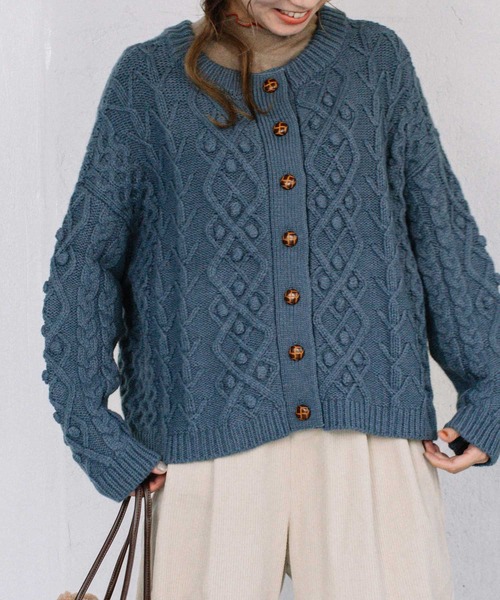 POU DOU DOU（プードゥドゥ）の「2wayパッチワークニット（ニット/セーター・レディース・ブラウン/ブルー/アイボリー・3）」の3枚目の写真