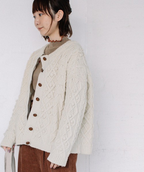 POU DOU DOU（プードゥドゥ）の「2wayパッチワークニット（ニット/セーター・レディース・ブラウン/ブルー/アイボリー・3）」の4枚目の写真