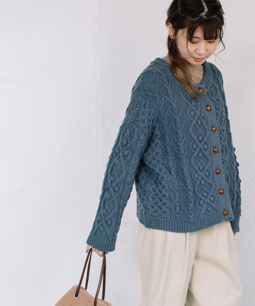 POU DOU DOU（プードゥドゥ）の「2wayパッチワークニット（ニット/セーター・レディース・ブラウン/ブルー/アイボリー・3）」の14枚目の写真